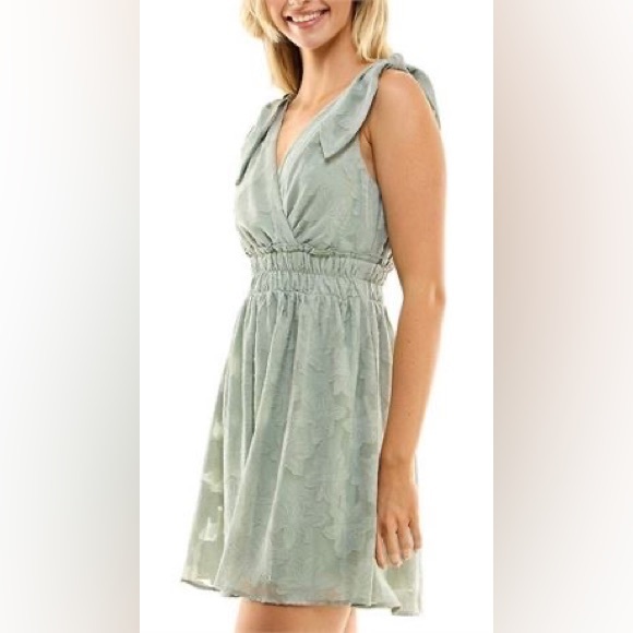 Speechless Junior Girls Bow Front Dress sz:L, Sage - Picture 2 of 5